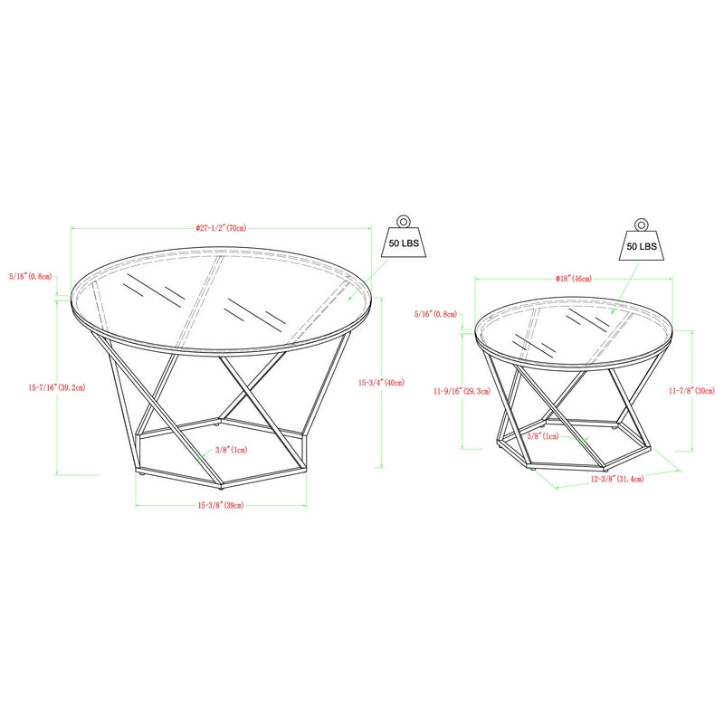 Deco Circular Nest of 2 Tables Metal & Glass Gold