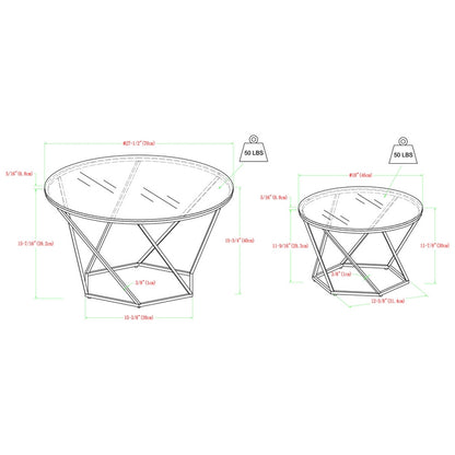 Deco Circular Nest of 2 Tables Metal & Glass Gold