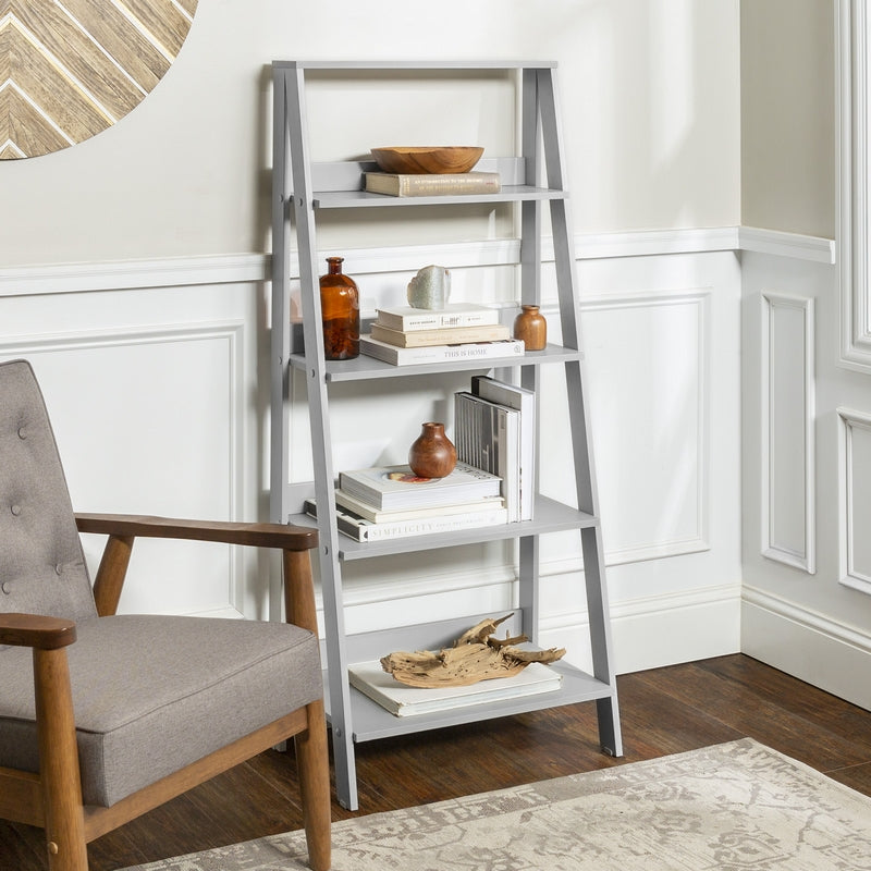 Ladder Tall Bookcase Grey 4 Shelves