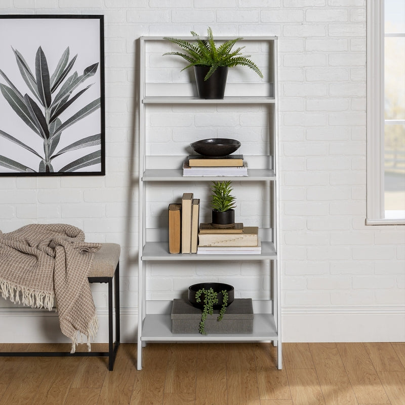 Ladder Tall Bookcase Grey 4 Shelves