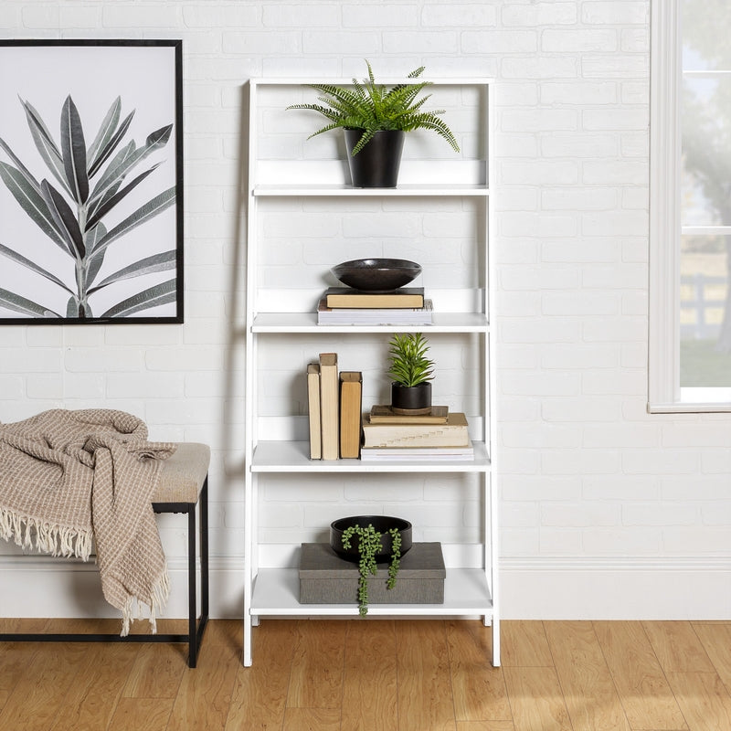 Ladder Tall Bookcase White 4 Shelves