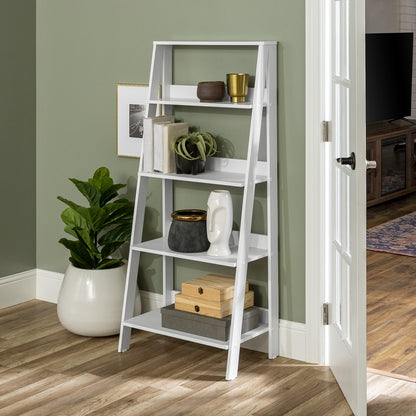 Ladder Tall Bookcase White 4 Shelves