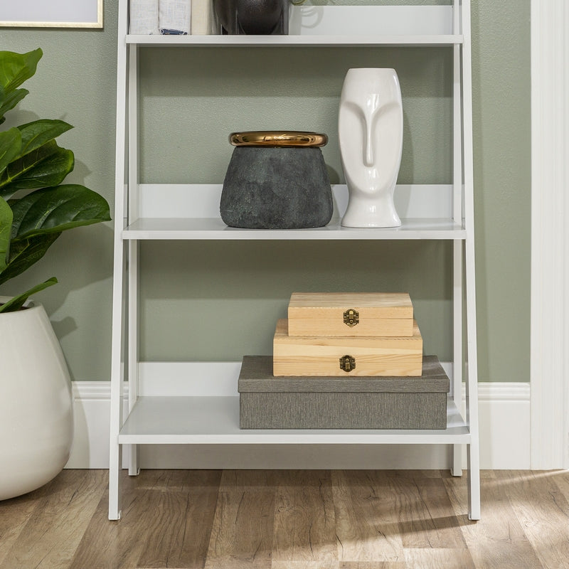 Ladder Tall Bookcase White 4 Shelves