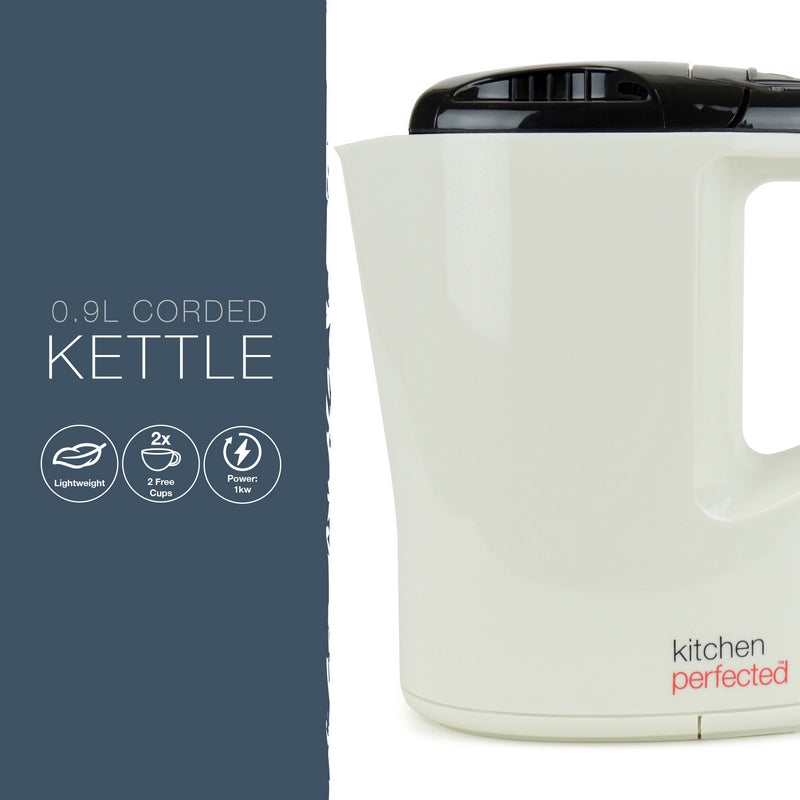 Travel Kettle 900ml Cream And Black 1000W - With 2 Mugs