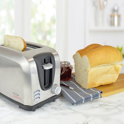 Kitchen Toaster Wide Slot 2 Slice 700W - Brushed Steel