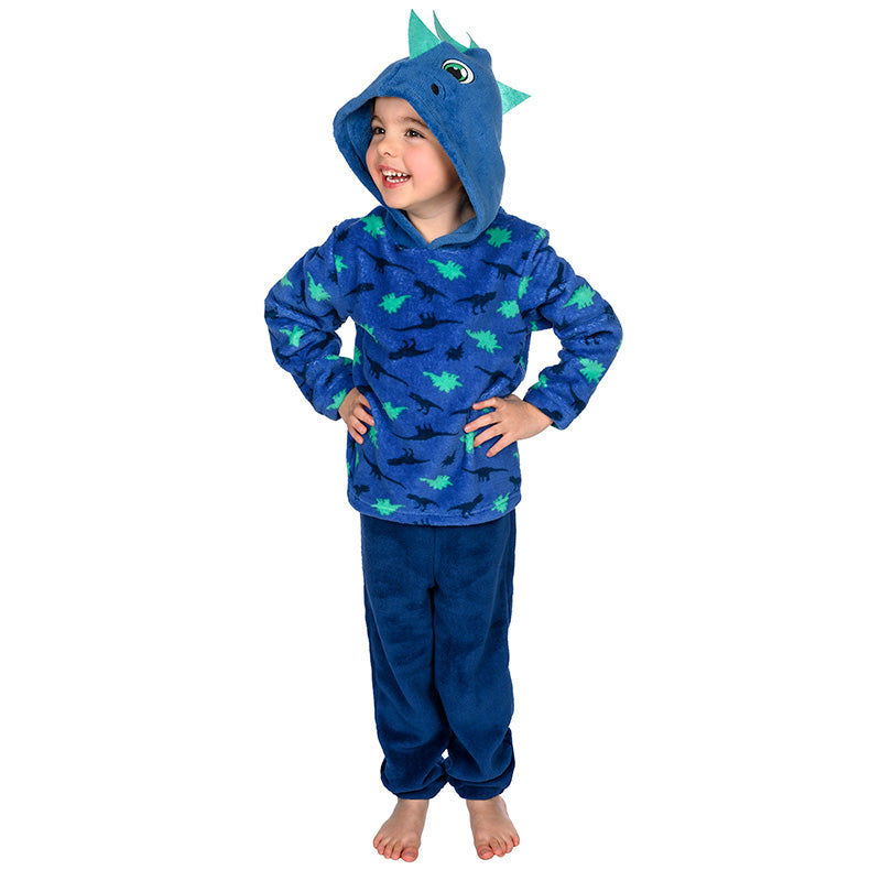 Kids Fleece Twosie Hoodie Dinosaurs Blue - Age 7-8