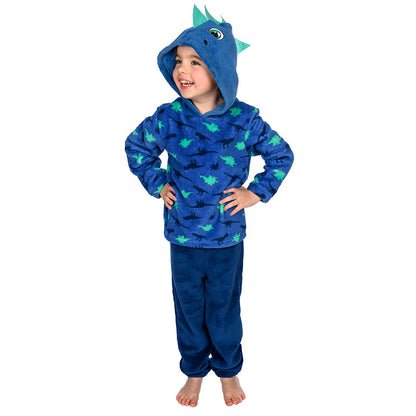 Kids Fleece Twosie Hoodie Dinosaurs Blue - Age 7-8