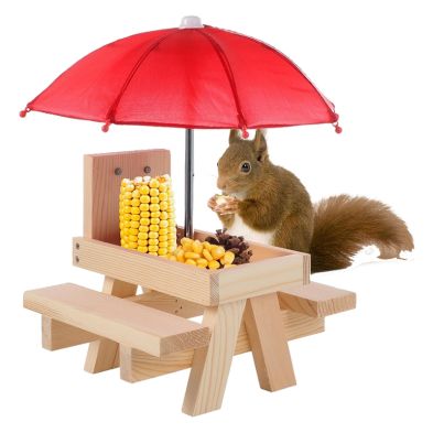 Squirrel Feeder Picnic Bench And Parasol By Croft