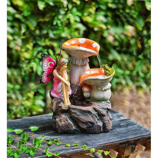 Fairy Mushroom 3-Tier Cascading Solar Garden Fountain Water Feature - 41.5cm by Bright Garden