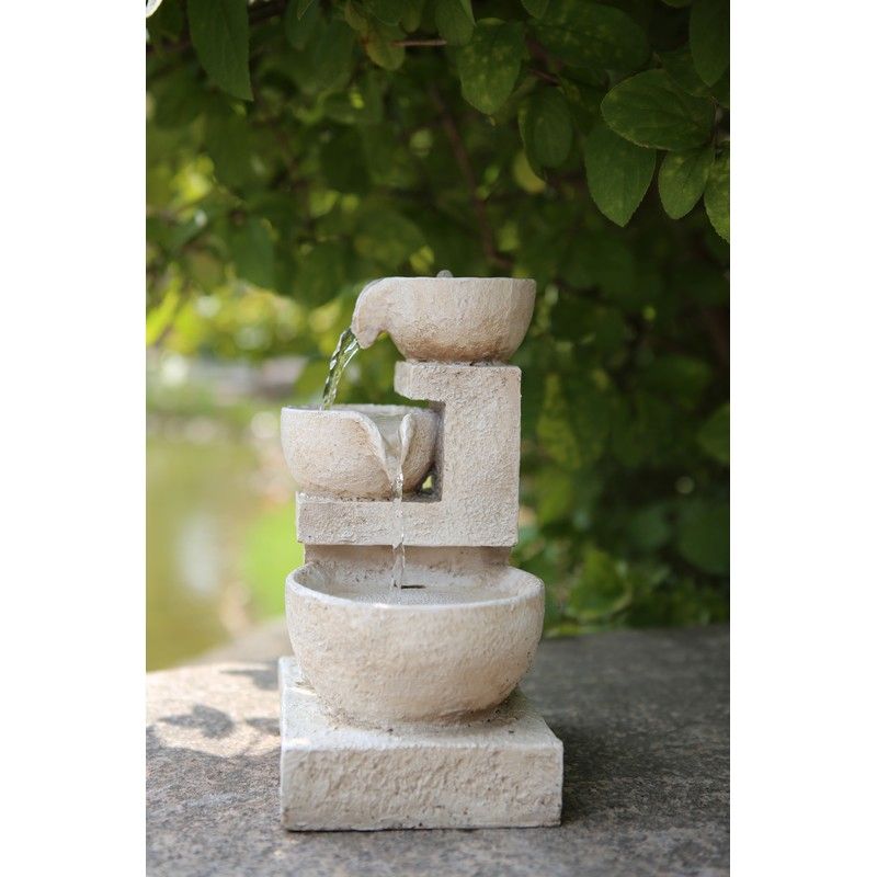 Stone Effect 3-Tier Cascading Solar Garden Fountain Water Feature - 27cm by Bright Garden