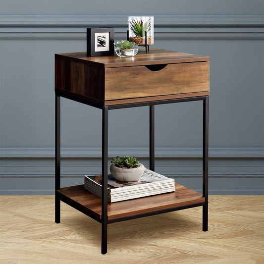 Brooklyn Side Table Black & Brown 1 Shelf 1 Drawer