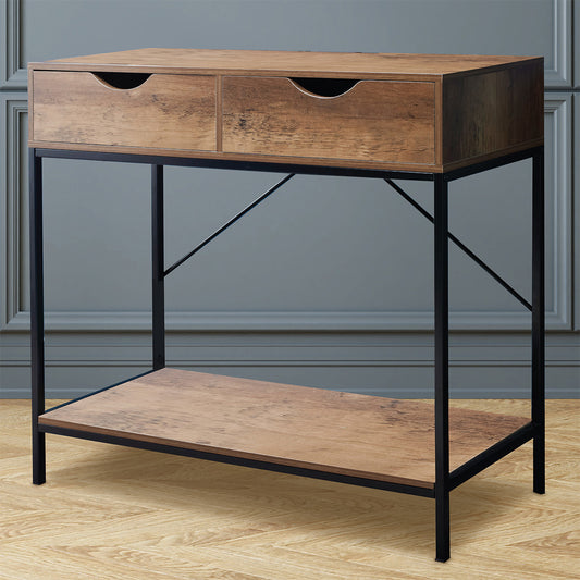 Brooklyn Console Table Black & Brown 1 Shelf 2 Drawers