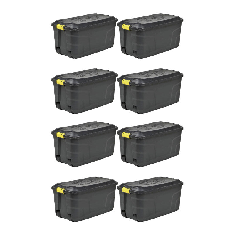 8 x Plastic Storage Box 145 Litres Extra Large - Black Heavy Duty by Strata