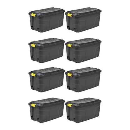 8 x Plastic Storage Box 145 Litres Extra Large - Black Heavy Duty by Strata