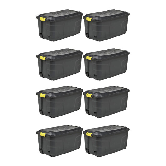 8 x Plastic Storage Box 145 Litres Extra Large - Black Heavy Duty by Strata