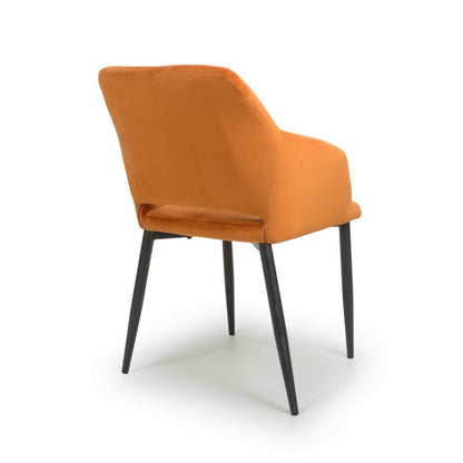 Pair of Contemporary Dining Chairs Orange Brushed Velvet