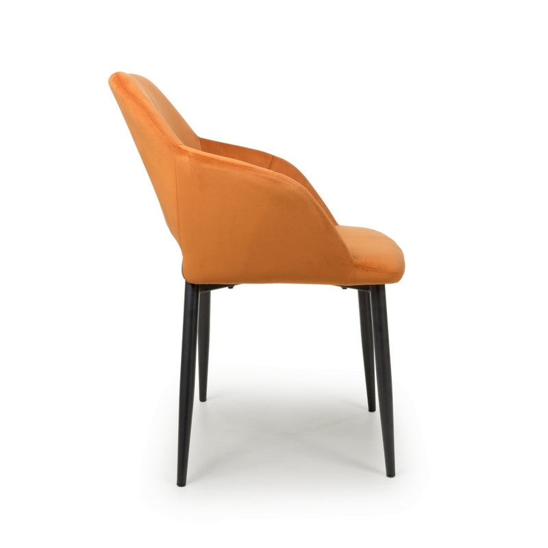 Pair of Contemporary Dining Chairs Orange Brushed Velvet