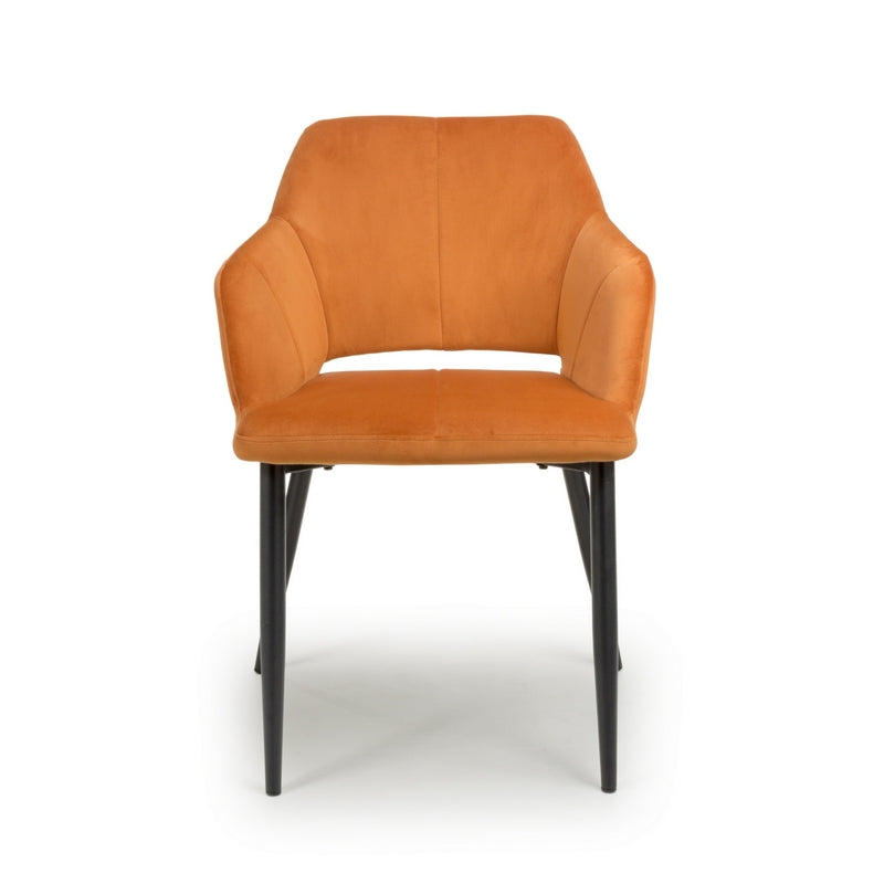 Pair of Contemporary Dining Chairs Orange Brushed Velvet