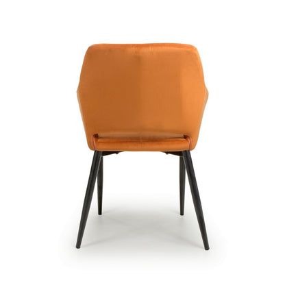 Pair of Contemporary Dining Chairs Orange Brushed Velvet