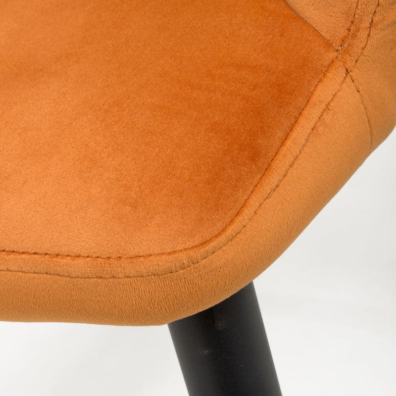 Pair of Contemporary Dining Chairs Orange Brushed Velvet