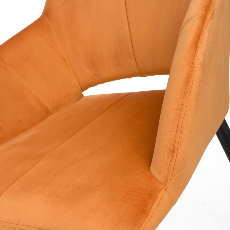 Pair of Contemporary Dining Chairs Orange Brushed Velvet