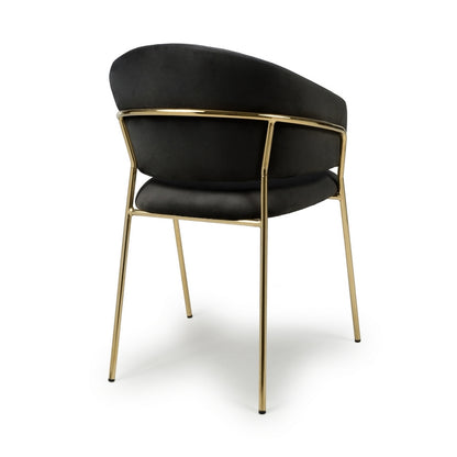 Pair of Contemporary Dining Chairs Black Vertical Stitch - Gold Legs