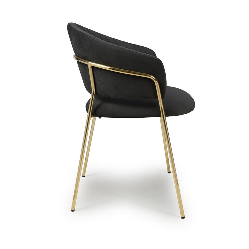 Pair of Contemporary Dining Chairs Black Vertical Stitch - Gold Legs