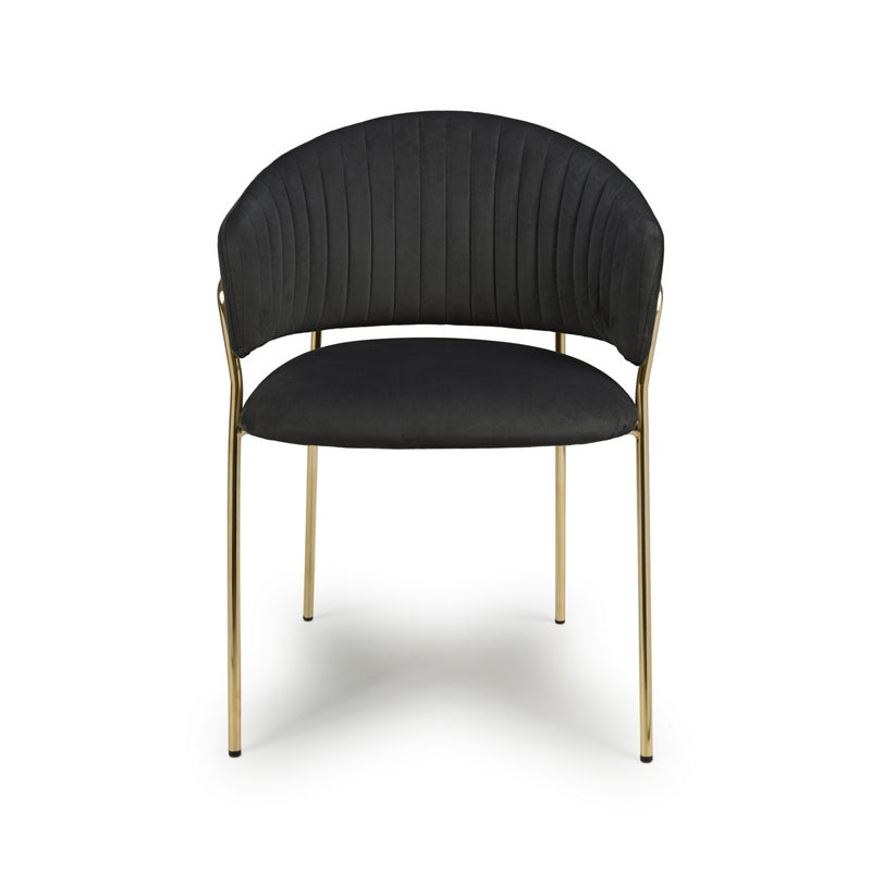 Pair of Contemporary Dining Chairs Black Vertical Stitch - Gold Legs