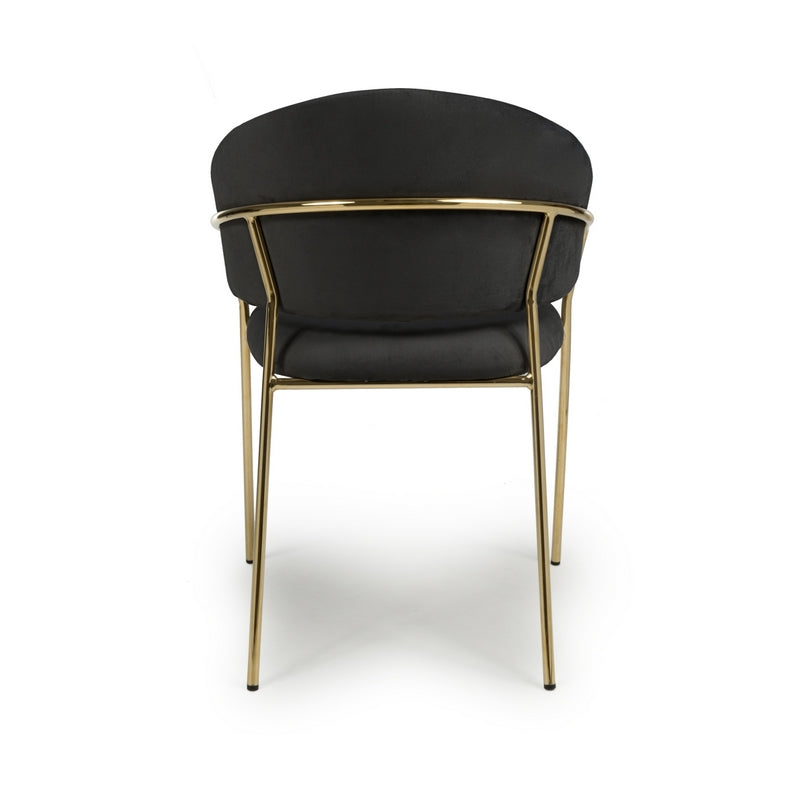 Pair of Contemporary Dining Chairs Black Vertical Stitch - Gold Legs