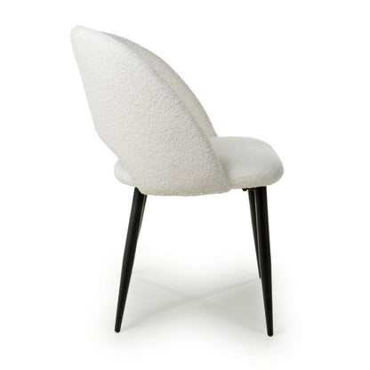 Pair of Contemporary Dining Chairs White Chenille - Black Metal Legs