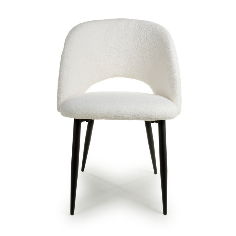 Pair of Contemporary Dining Chairs White Chenille - Black Metal Legs