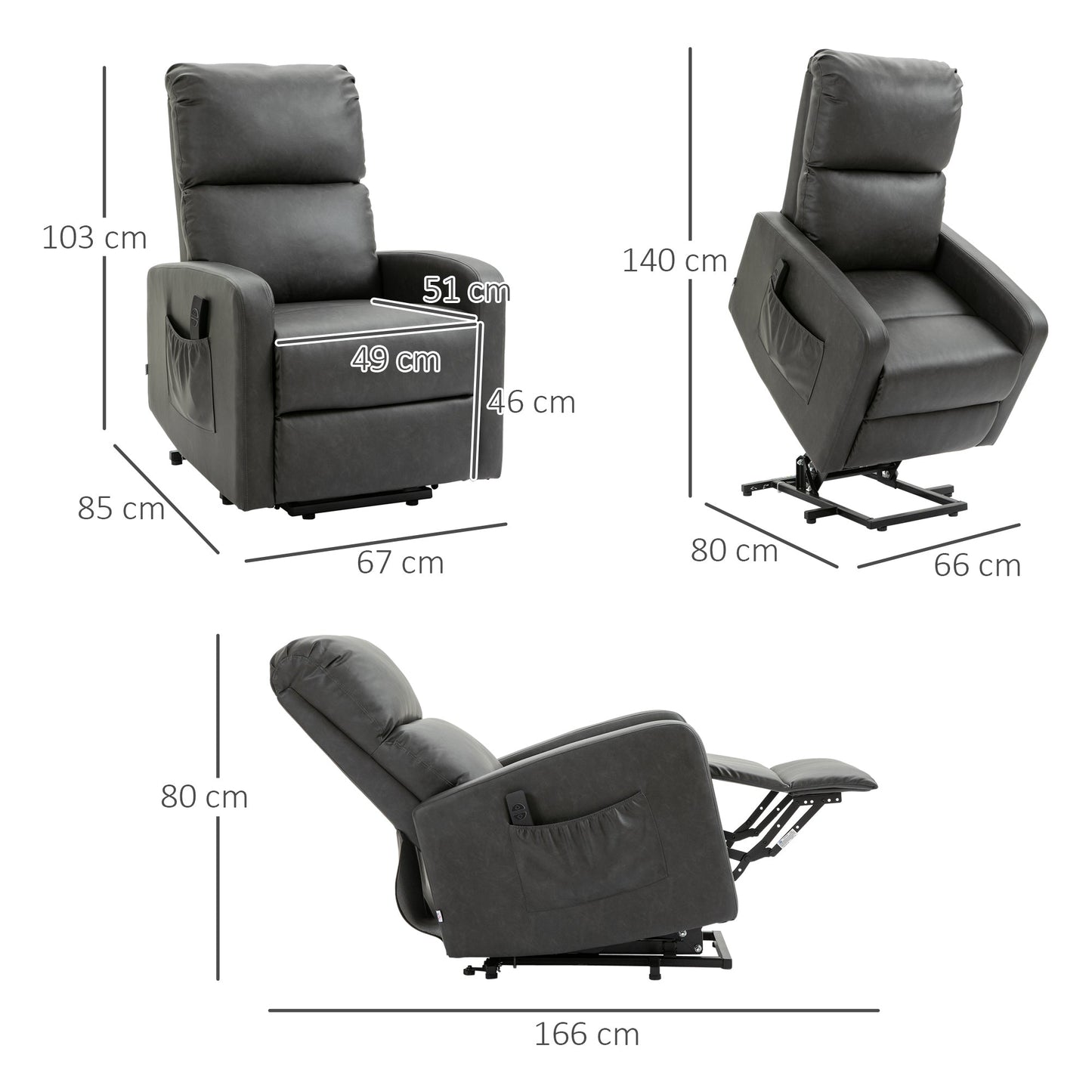 Linen-Look Electric Lift Recliner Chair - Grey