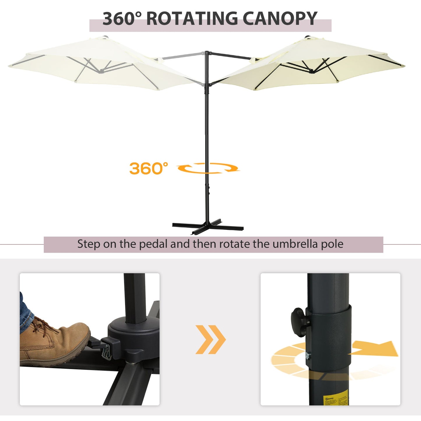 2.5M Garden Cantilever Parasol with 360° Rotation