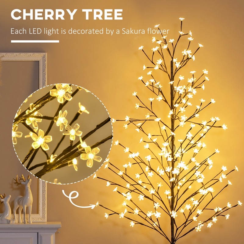 6ft Artificial Cherry Tree Light with Plug In 180 Warm White Pre-Lit LED light for Indoor and Covered Outdoor Use