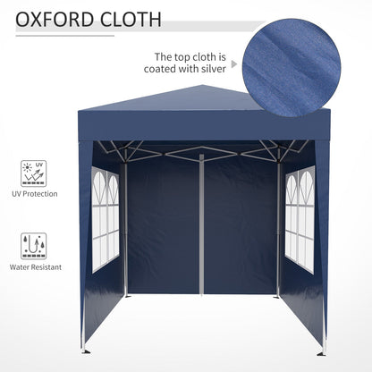 2m x 2m Garden Pop Up Gazebo Marquee Party Tent Wedding Awning Canopy New With free Carrying Case Blue + Removable 2 Walls 2 Windows