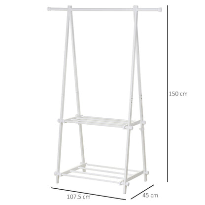 Homcom Steel Freestanding Clothes Rail With 2 Shelves White