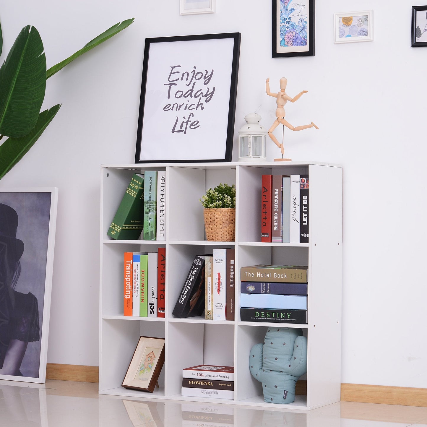 Wooden 9 Cube Storage Cabinet Unit 3 Tier Bookcase Shelves Organiser Rack Display - White