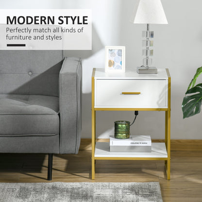 Homcom Elegant Gold-Tone Metal Frame Side Table With Drawer