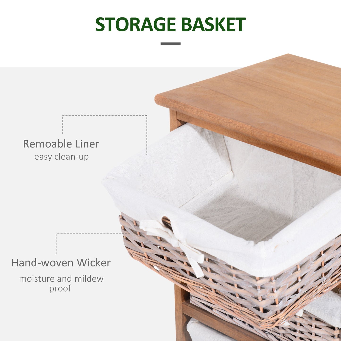 Homcom 5 Drawer Dresser Wicker Basket Storage Shelf Unit Wooden Frame Home Organisation Cabinet Bedroom Office Furniture Natural Finish 90x40cm