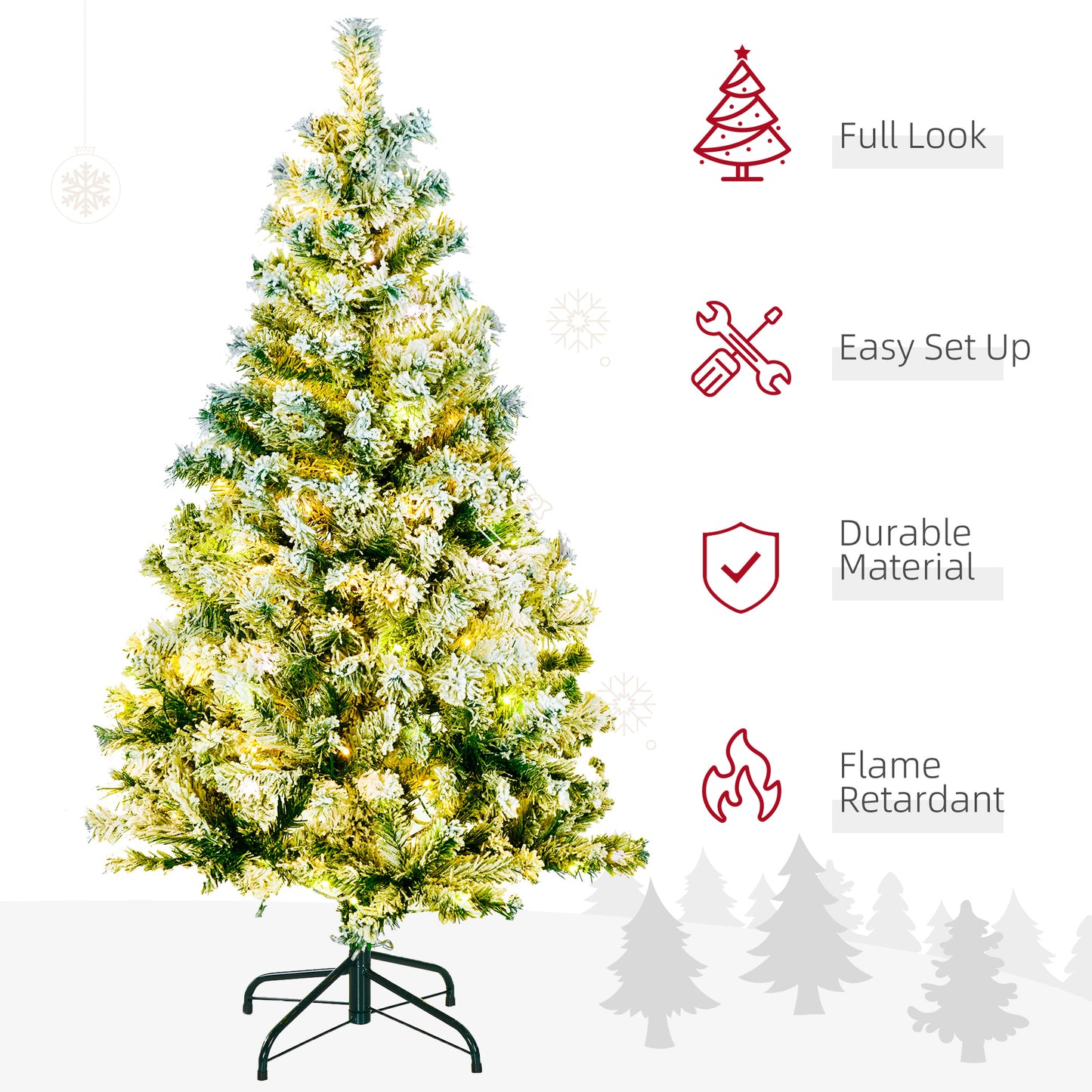 4ft Prelit Christmas Tree Artificial - White Frosted Green with LED Lights Multicoloured 311 Tips