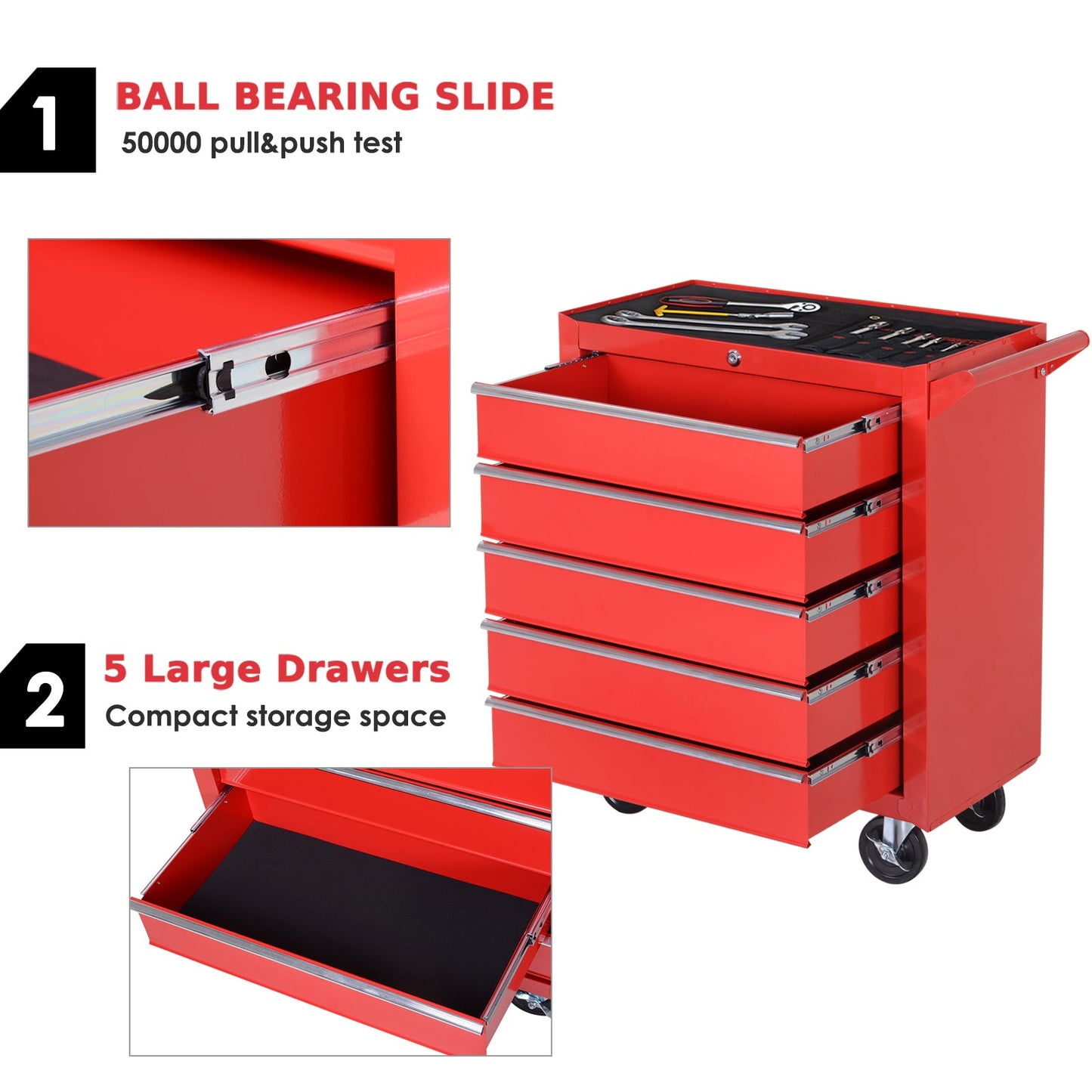 Durhand Roller Tool Cabinet 5 Drawers-Red