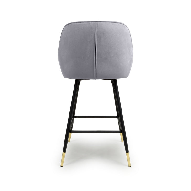 Pair of Contemporary Bar Stools Grey Diamond Stitch