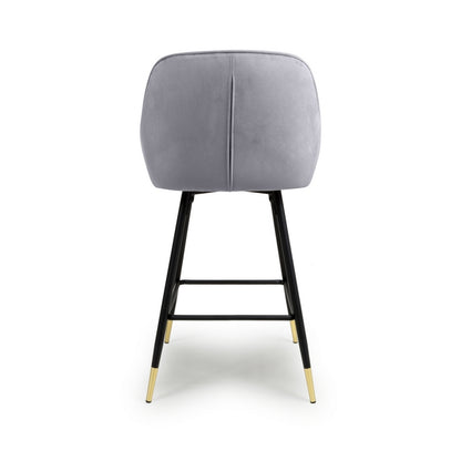 Pair of Contemporary Bar Stools Grey Diamond Stitch