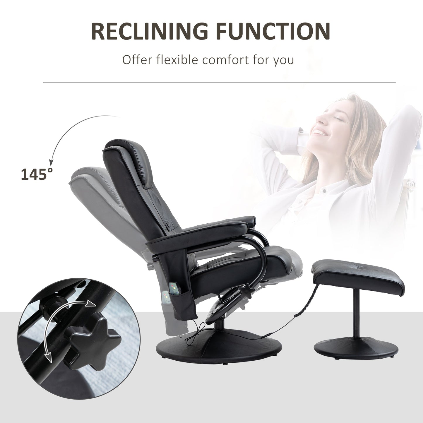 Manual Sofa Reclining Armchair PU Leather Massage Recliner Chair and Ottoman