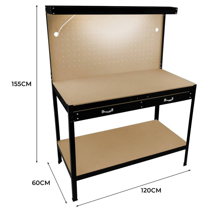 Raven Q-Rax 3' 11" x 1' 11" Not Applicable Workbench with Pegboard, Drawer & Light - Classic