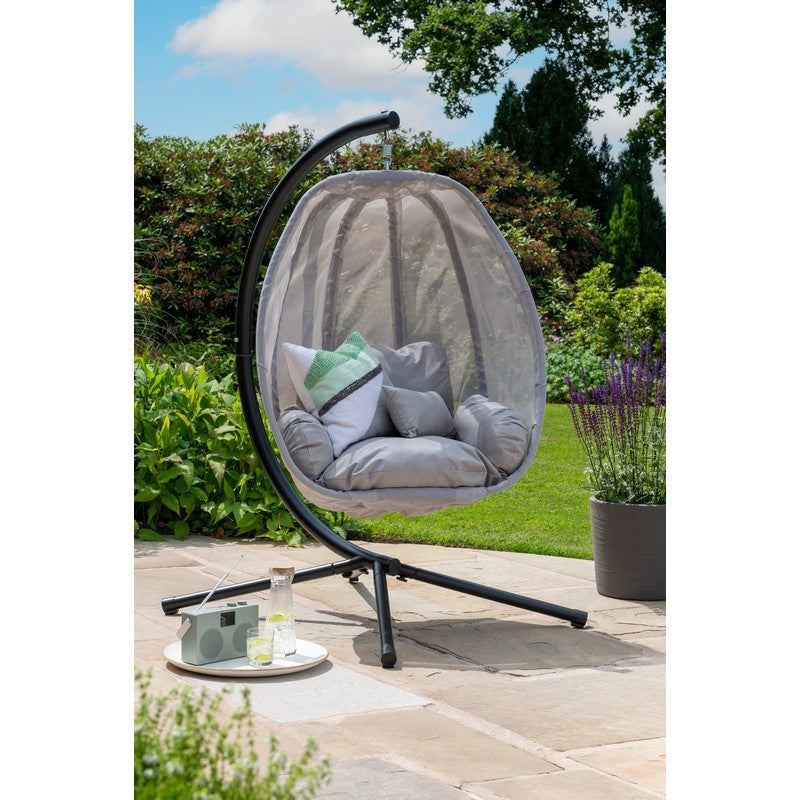 Folding Textilene Garden Swinging Swing Seat by Handpicked with Grey Cushions