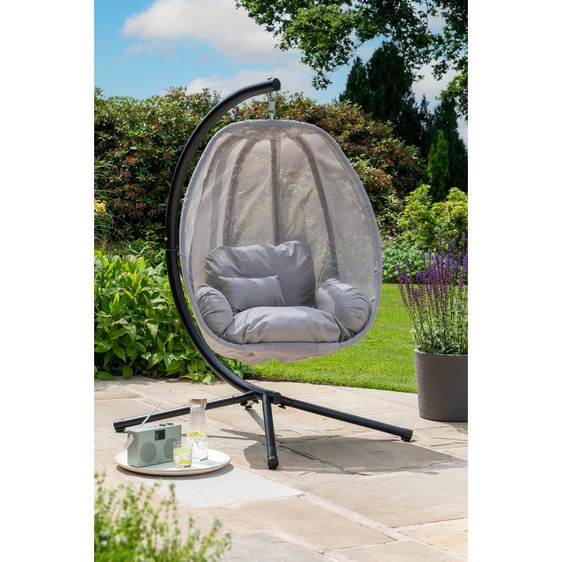 Folding Textilene Garden Swinging Swing Seat by Handpicked with Grey Cushions