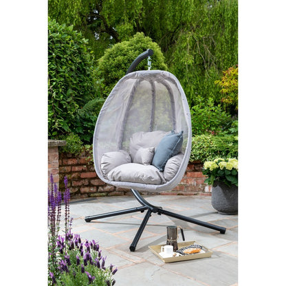 Folding Textilene Garden Swinging Swing Seat by Handpicked with Grey Cushions