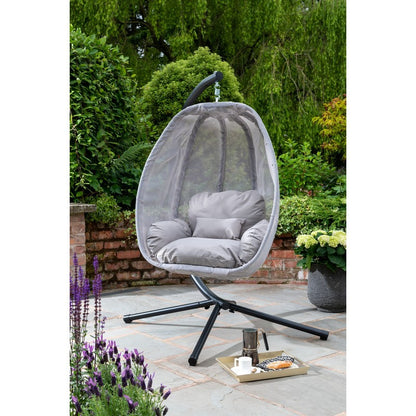 Folding Textilene Garden Swinging Swing Seat by Handpicked with Grey Cushions