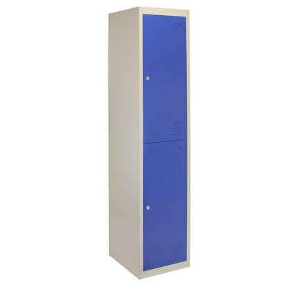 Steel Locker 2 Compartments 180cm - Grey & Blue Flatpack by Raven